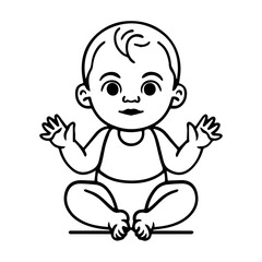cute baby line art illustration vector flat design