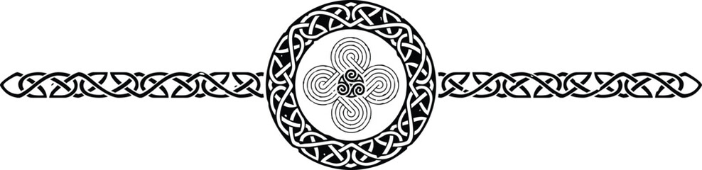 Ornate Viking Pattern Circle Header with Celtic Triskele Swirl Knot