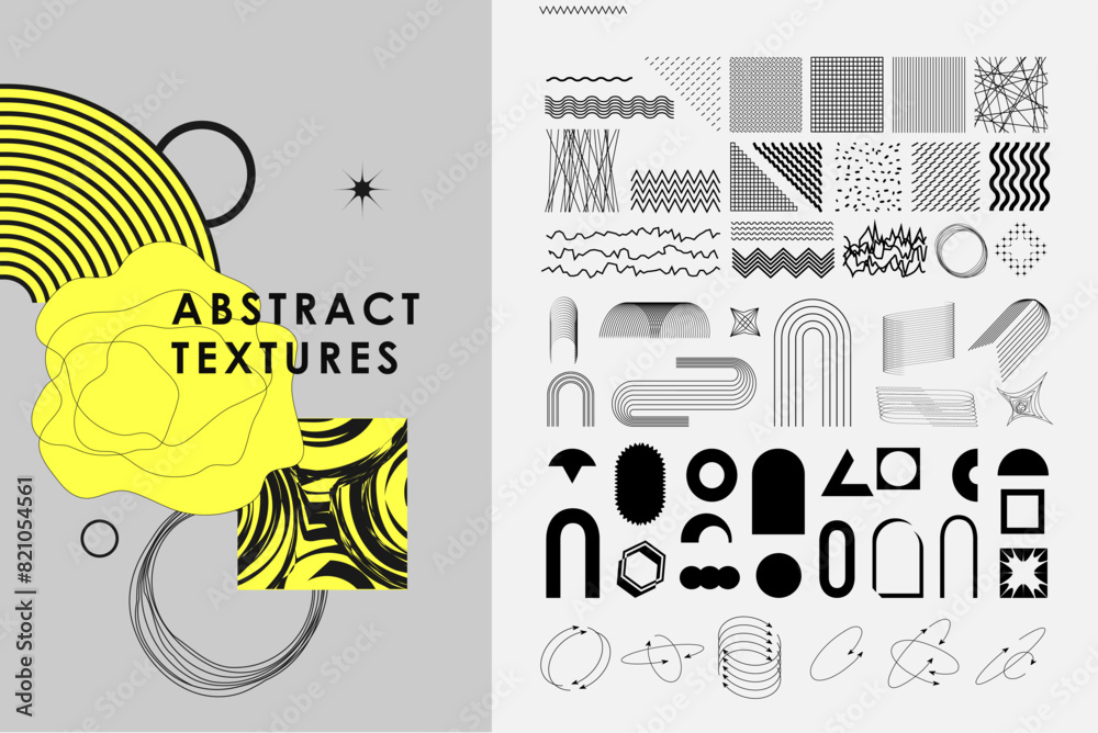 Poster trendy geometric design elements. simple shapes forms and frames. universal star and flower shape, b