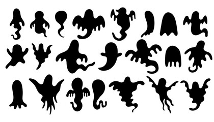 Obraz premium Set of Halloween Ghost Silhouette. Abstract Collection of mystical evil Halloween spirits. Vector Illustration isolated on White Background