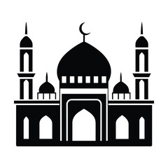 Islamic Mosque Vector Design illustration, Masjid vector Black color icon