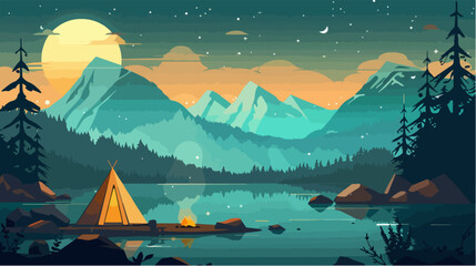 Camping. Recreation in the wild. Overnight in tents. Picnic.