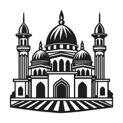 Islamic Mosque Vector Design illustration, Masjid vector Black color icon