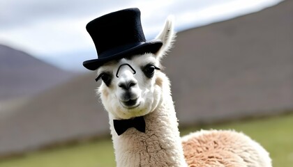 Obraz premium A Llama Wearing A Top Hat And A Monocle Upscaled 3