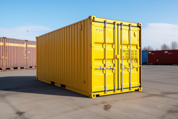 Bright Yellow Shipping Container in Storage Yard
