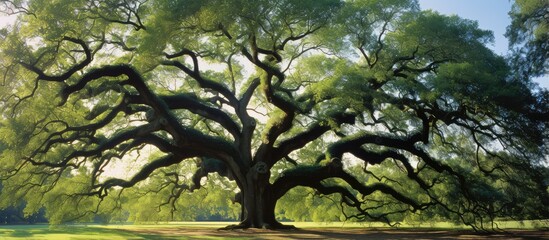 Majestic Oak Tree in Sunlit Green Park