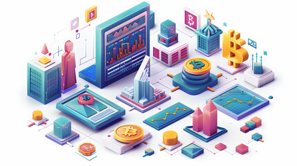 3D Flat Icon: Futuristic Digital Currency Exchange Platform with Real Time Trading Data, Symbolizing Financial Transactions Evolution   Cartoon Style