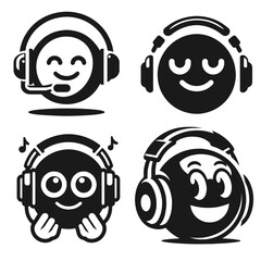High quality Emoji wearing headphones logotype vector silhouette isolated on white background