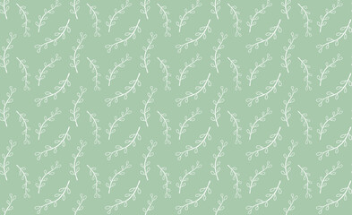 Seamless pattern with white leaf outlines on a pastel mint background. Ideal for nature-themed designs, textiles, and wallpapers. 
