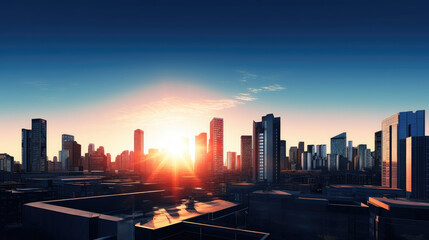 Glowing Sunset Over Urban Skyline Cityscape