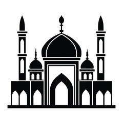 Islamic Mosque Vector Design illustration, Masjid vector Black color icon