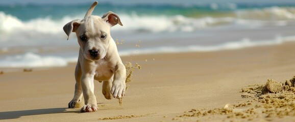 A Playful Puppy Frolics On The Beach, Its Exuberance And Joy Perfectly Capturing The Spirit Of A Carefree Day By The Sea, Standard Picture Mode