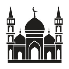 Islamic Mosque Vector Design illustration, Masjid vector Black color icon