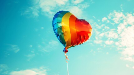 Naklejka premium A colorful heart shaped balloon flying in the sky against a transparent background