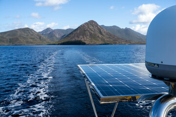 solar panel on yacht sailing on a off grid camping adventure in australia