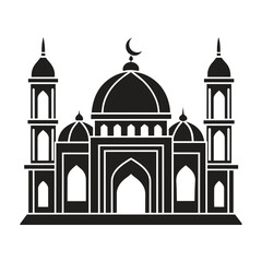 Islamic Mosque Vector Design illustration, Masjid vector Black color icon