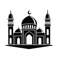 Islamic Mosque Vector Design illustration, Masjid vector Black color icon