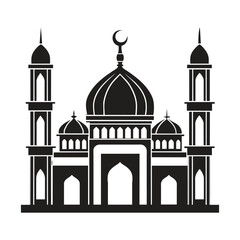Islamic Mosque Vector Design illustration, Masjid vector Black color icon