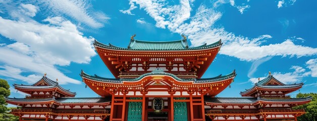 Majestic Traditional Japanese Temple Under Clear Blue Sky