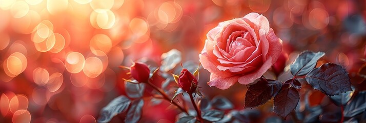Romantic Pink Rose on Blurred Background for Valentine's Day Generative AI