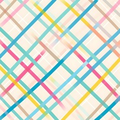 Colorful crossed lines grid pastel vector pattern. Hand-drawn squared pattern. Gender neutral pastel plaid design. Yellow, blue, pink, green, teal stripes on an off-white background