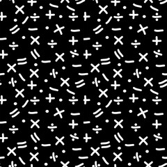 abstract background math symbols seamless pattern, texture for bedding, fabric, wallpaper, wrapping paper, textile. white and black theme