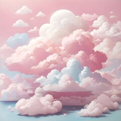 Pastel pink cloud 3d on dreamy white sky background for presentation showcase