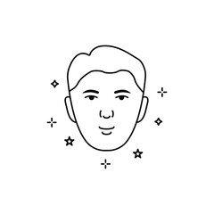 Man with Beauty Face Skin Line Icon. Healthy, Fresh Male Face with Clean Skin Linear Pictogram. Facial Skincare, Hygiene Outline Icon. Editable Stroke.