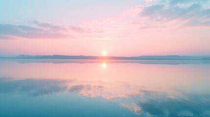 Tranquil Dawn over Calm Lake Waters