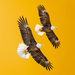 Obraz premium Bald Eagles Soaring on Yellow Background