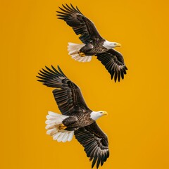 Obraz premium Bald Eagles Soaring on Yellow Background
