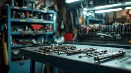 Tools and equipment used in an auto repair shop