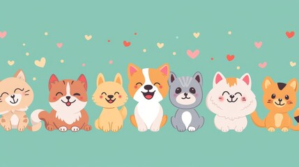 Naklejka premium Adorable dogs and cats playfully posing together