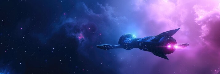 Futuristic Spaceship Traveling Through Cosmic Nebula