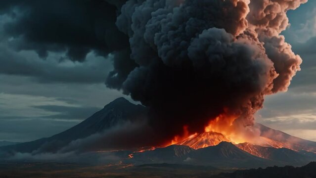 view of Mount Merapi erupting at night
