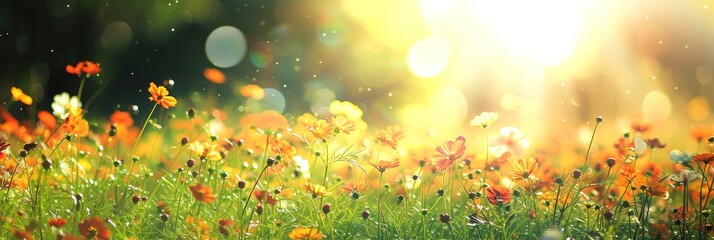 Flower meadow under the bright sun