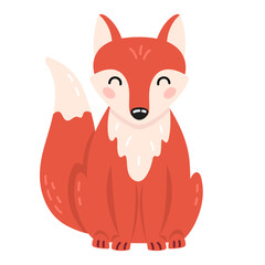 Cute cartoon red fox in flat style. Forest animal, kids design for print, poster, stickers, nursery. Vector illustration