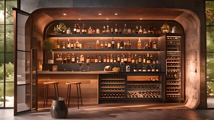 This Wine bar filled with numerous wine bottles on display. Wine Bar With Many Bottles