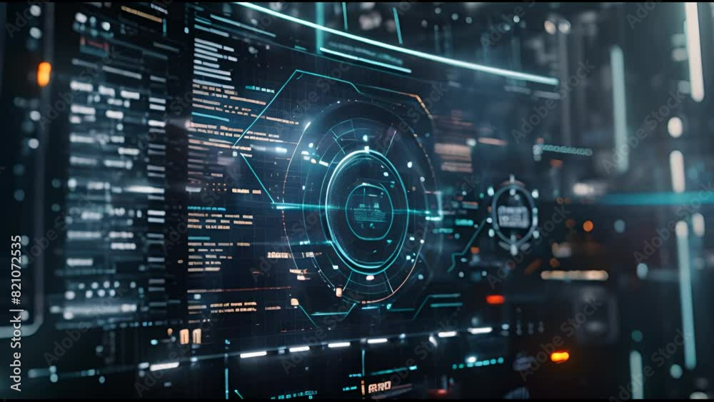 Aufkleber Animated video overlay template using a Cyber Futuristic User Interface, Technology HUD Head-up Display graphic interface, Widescreen format