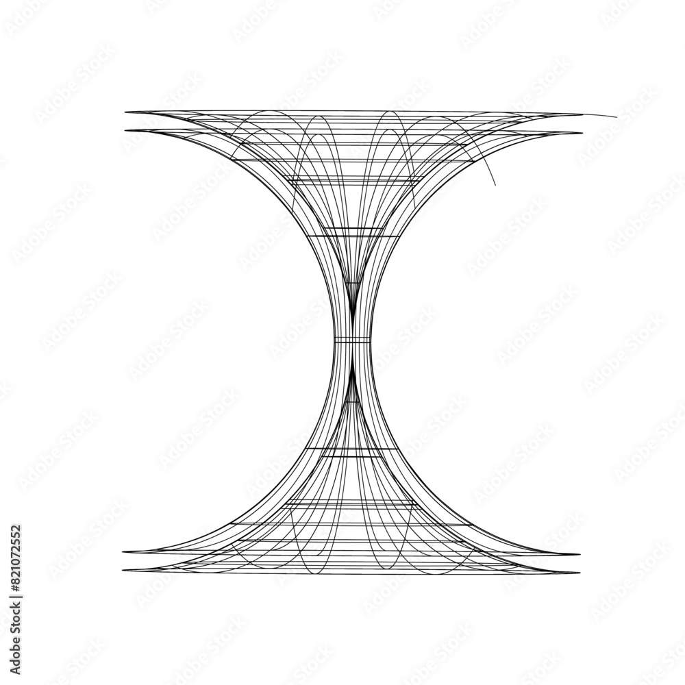 Poster Abstract isolated wireframe model, cyberpunk retro-futuristic shape in Y2K style. Vector illustration on transparent background. Editable stroke.