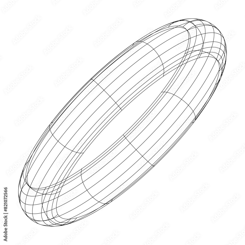 Poster Abstract isolated wireframe model, cyberpunk retro-futuristic shape in Y2K style. Vector illustration on transparent background. Editable stroke.