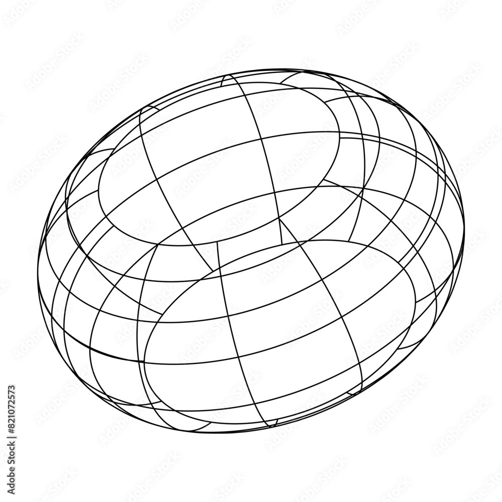 Poster Abstract isolated Y2K wireframe model, cyberpunk retro-futuristic shape. Vector illustration on transparent background. Editable stroke.