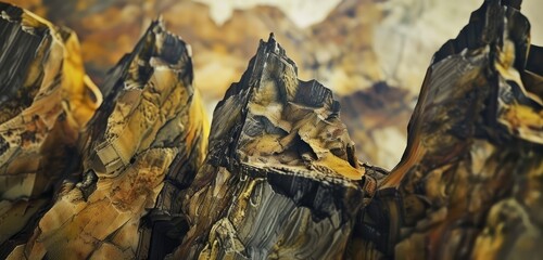 Crumpled Burned Paper Evoking Mountain Landscape