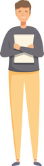 Fulllength cartoon illustration of a confident young adult with crossed arms