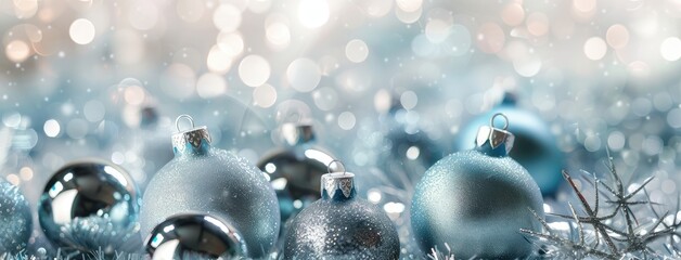 Sparkling Christmas Decorations on a Wintery Blue Background
