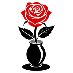 Red rose in vase vector icon illustration