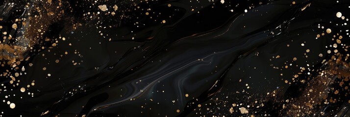 Abstract Golden Splashes on Black Marble Texture