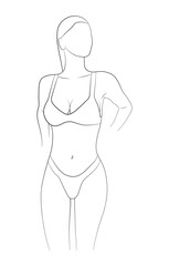 woman bikini panties black and white drawing