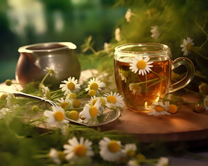 Chamomile Tea Moment. Ideal for relaxation themes, herbal remedies, and wellness websites.
