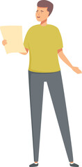 Vector illustration of a smiling man dressed casually while holding a piece of paper